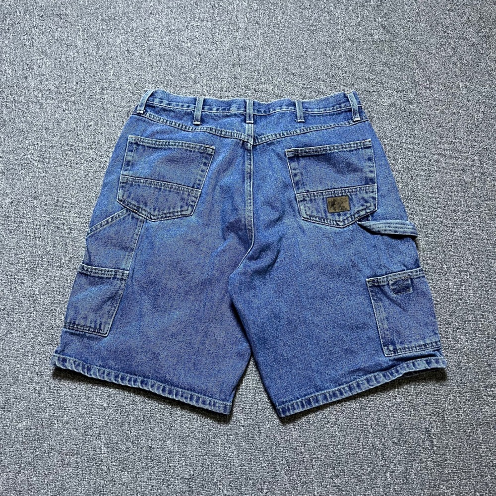 Vintage Walls Carpenter Denim Shorts 34 Blue Utility Workwear Hammer Loop Pocket